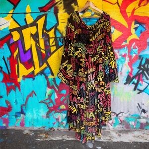 🖤 Ashley Stewart Off-Shoulder Hi-Low Bell Sleeve Duster colorful | Words 14-16